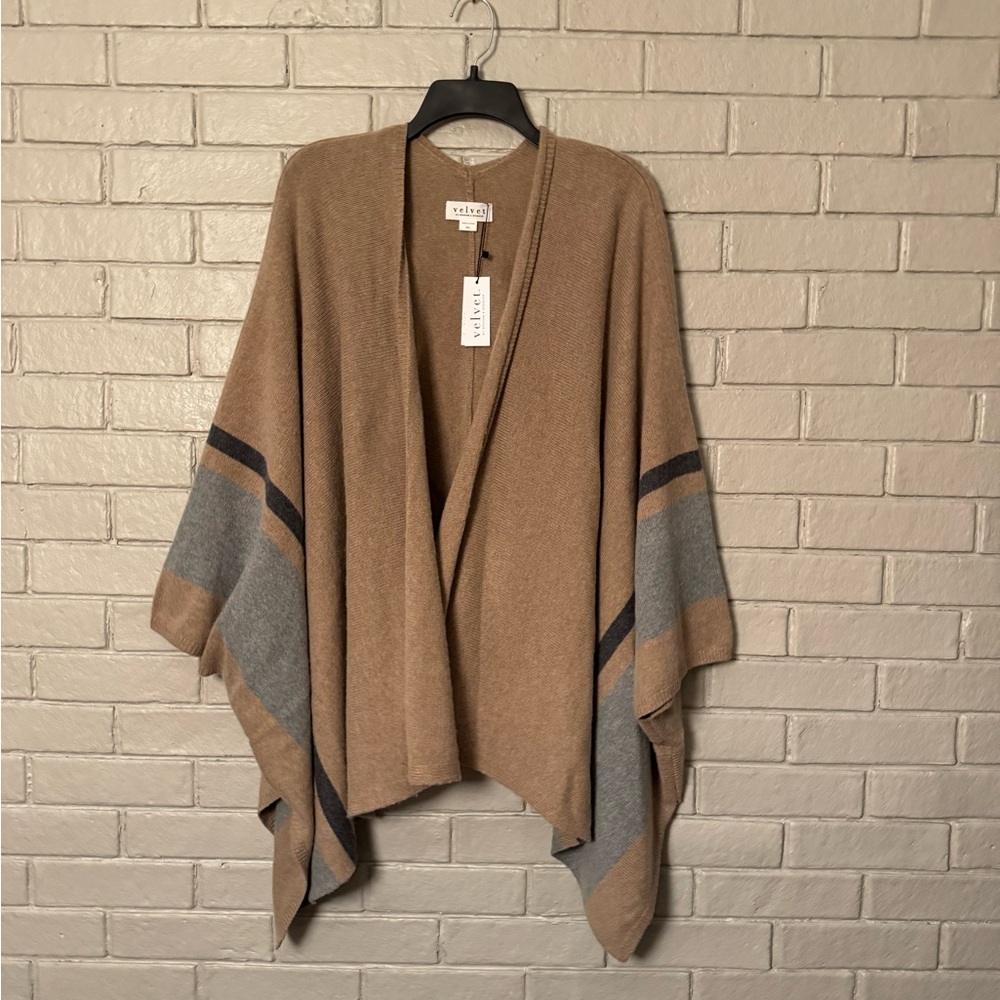 Tan and Gray Open Front Poncho